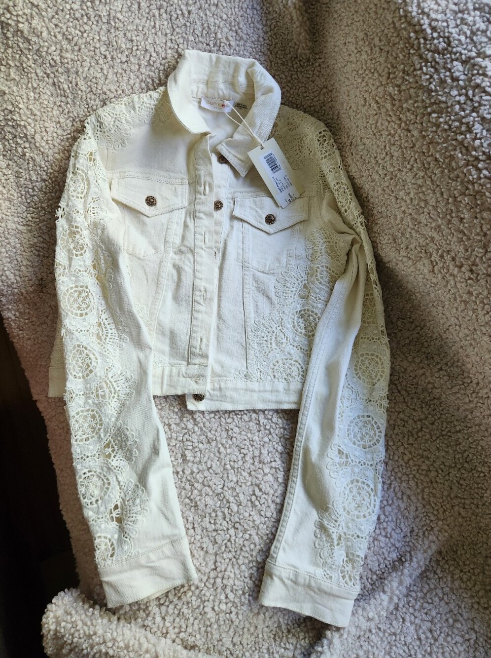 Romy Brook Women's Cream Lace-Detail Denim Jacket, Size Small